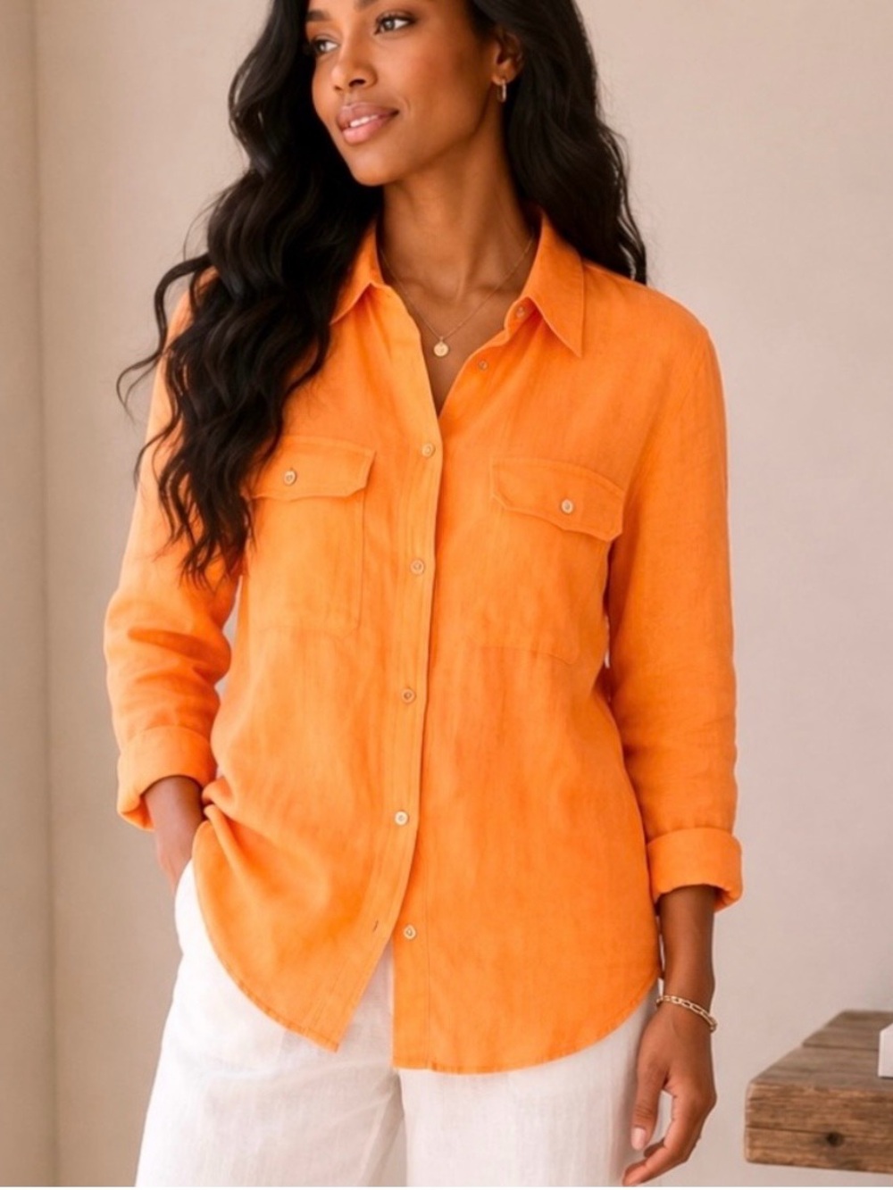 Ralph Lauren Women’s 100% Linen Button Down Long Sleeve Shirt